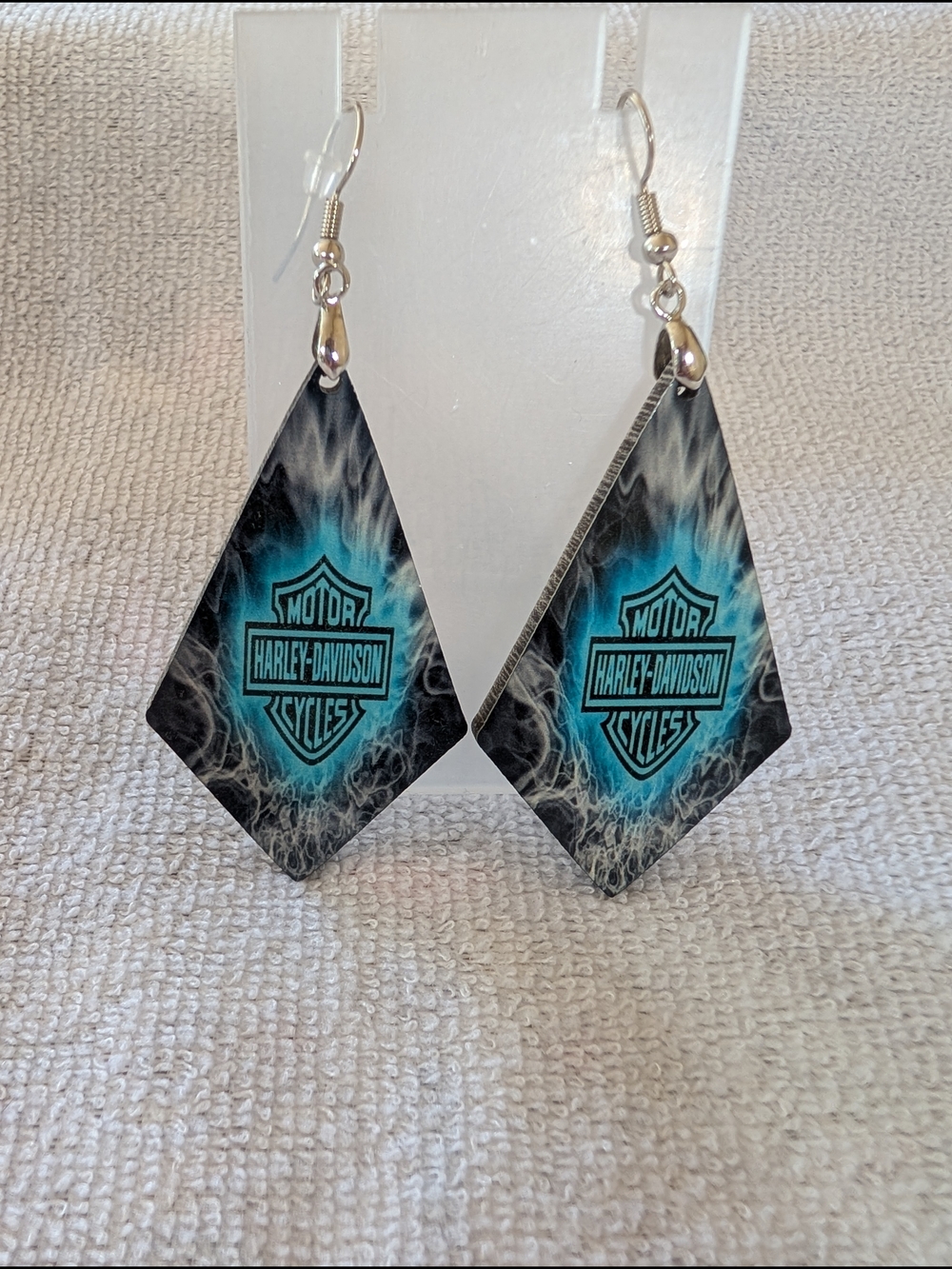 Harley-Davidson Black and Teal Shield Drop Earrings